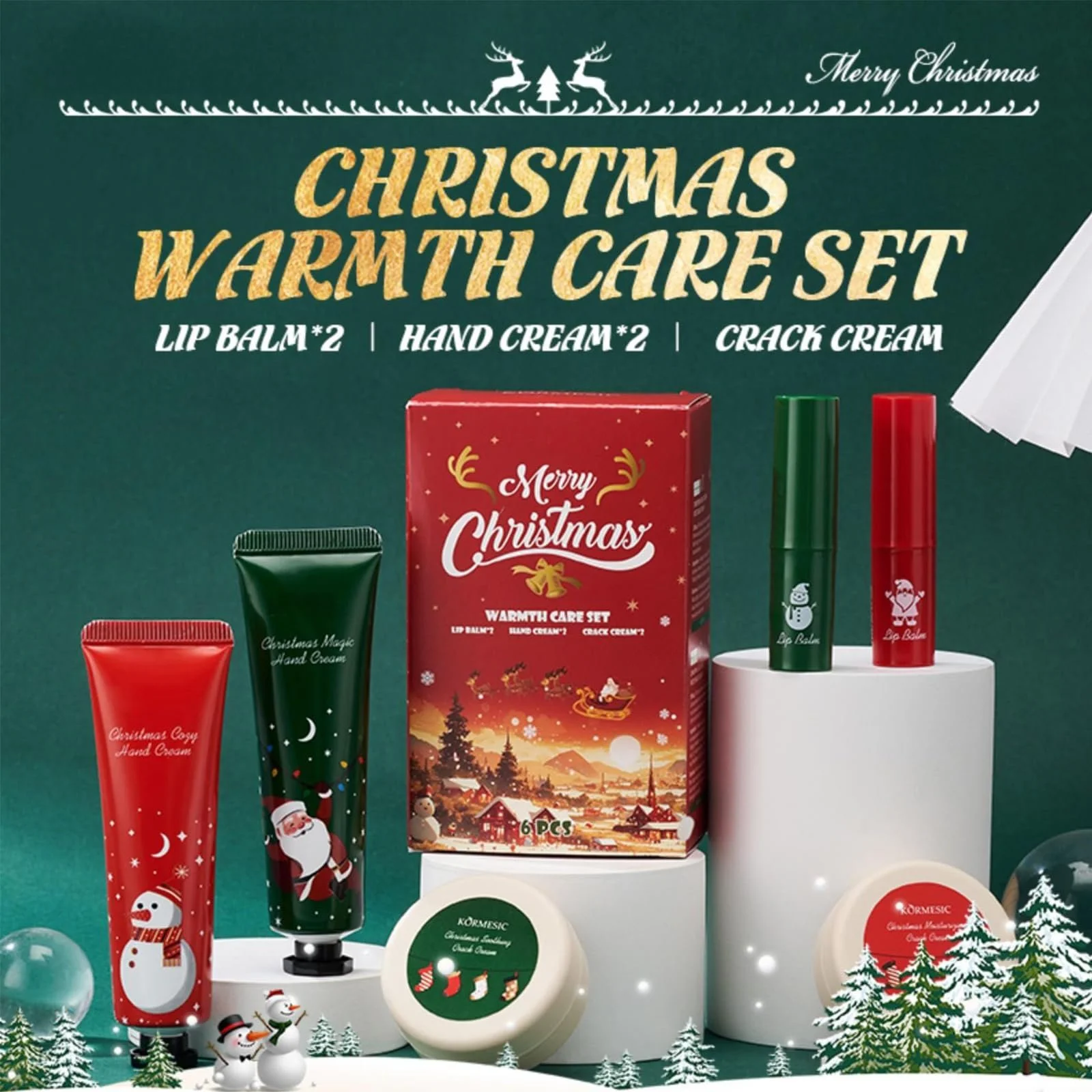 Набір для зимового догляду: 2 креми для рук, 2 зволожувальні бальзами для губ, 2 креми для ніг/рук Christmas Heat Care, фото №2