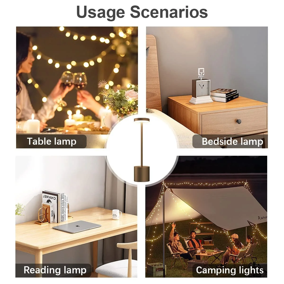 Настільна лампа LED 2 шт. Бездротова з акумулятором 5000 мАг Алюміній Коричневий, фото №6