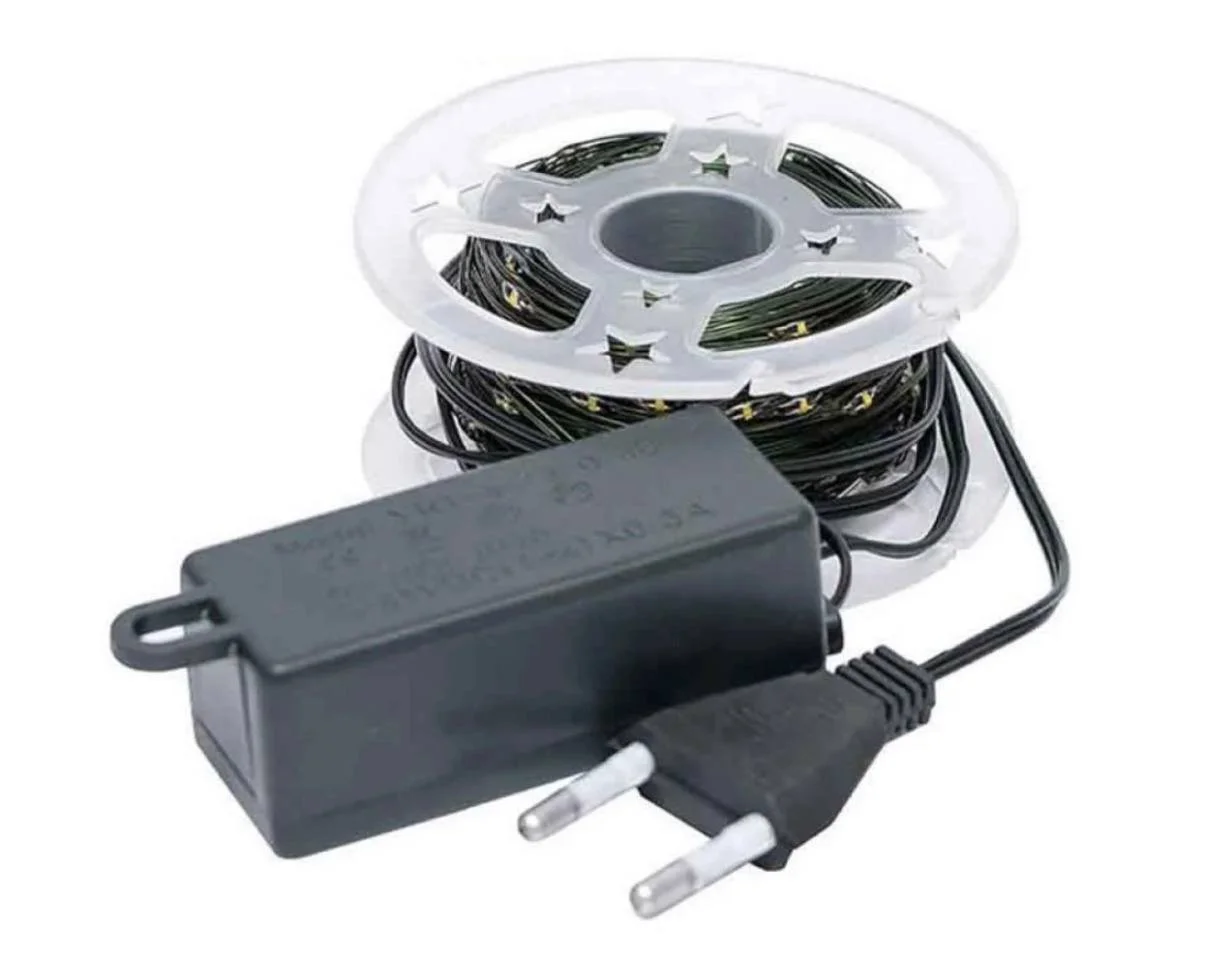 Новорічна гірлянда роса нитка на зеленому дроті теплий білий колір 50 м, фото №1 Новорічна гірлянда роса нитка на зеленому дроті теплий білий колір 50 м, фото №1