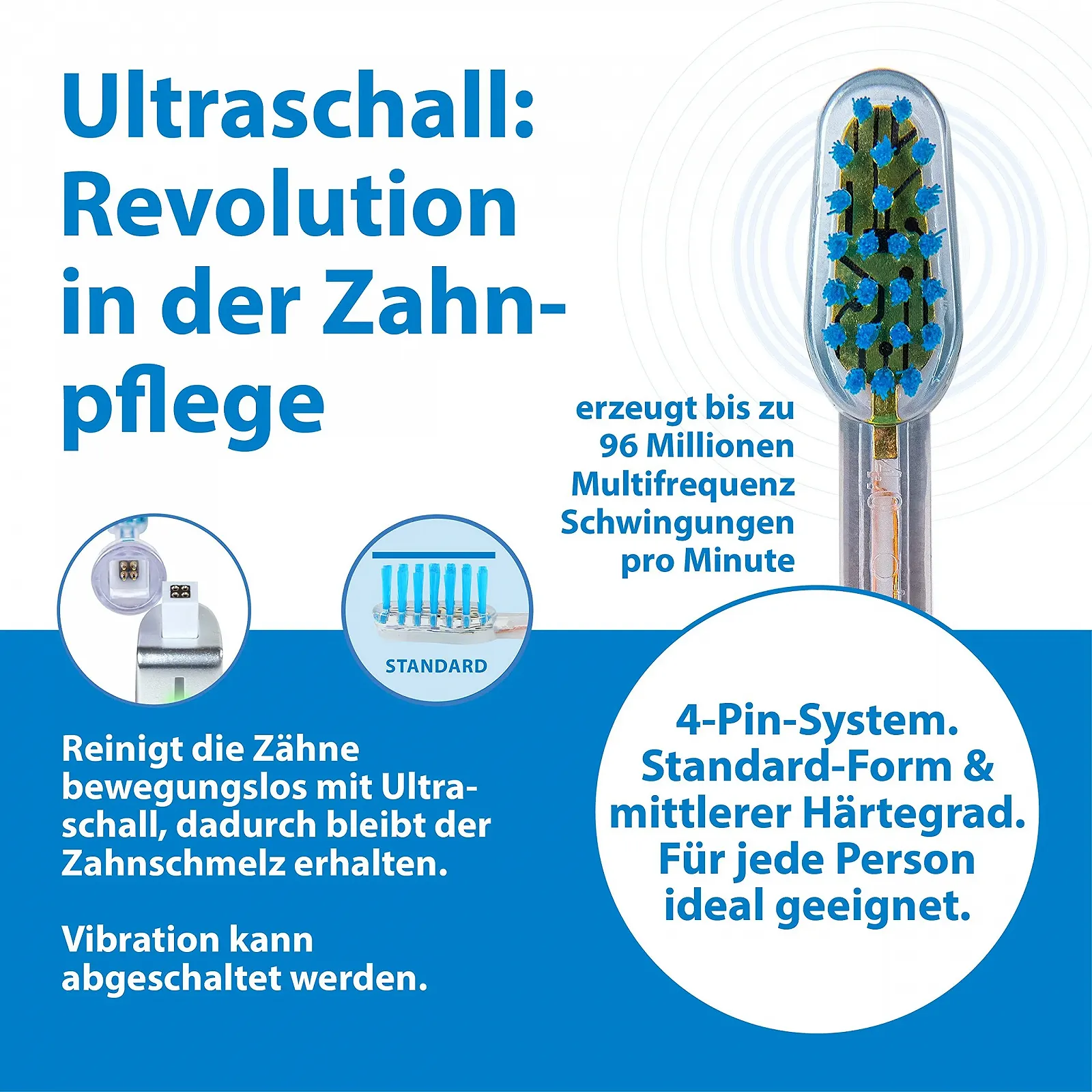 Ультразвуковая зубная щетка emmi-dent Platinum Carbon Для взрослых и детей Синий, фото №3
