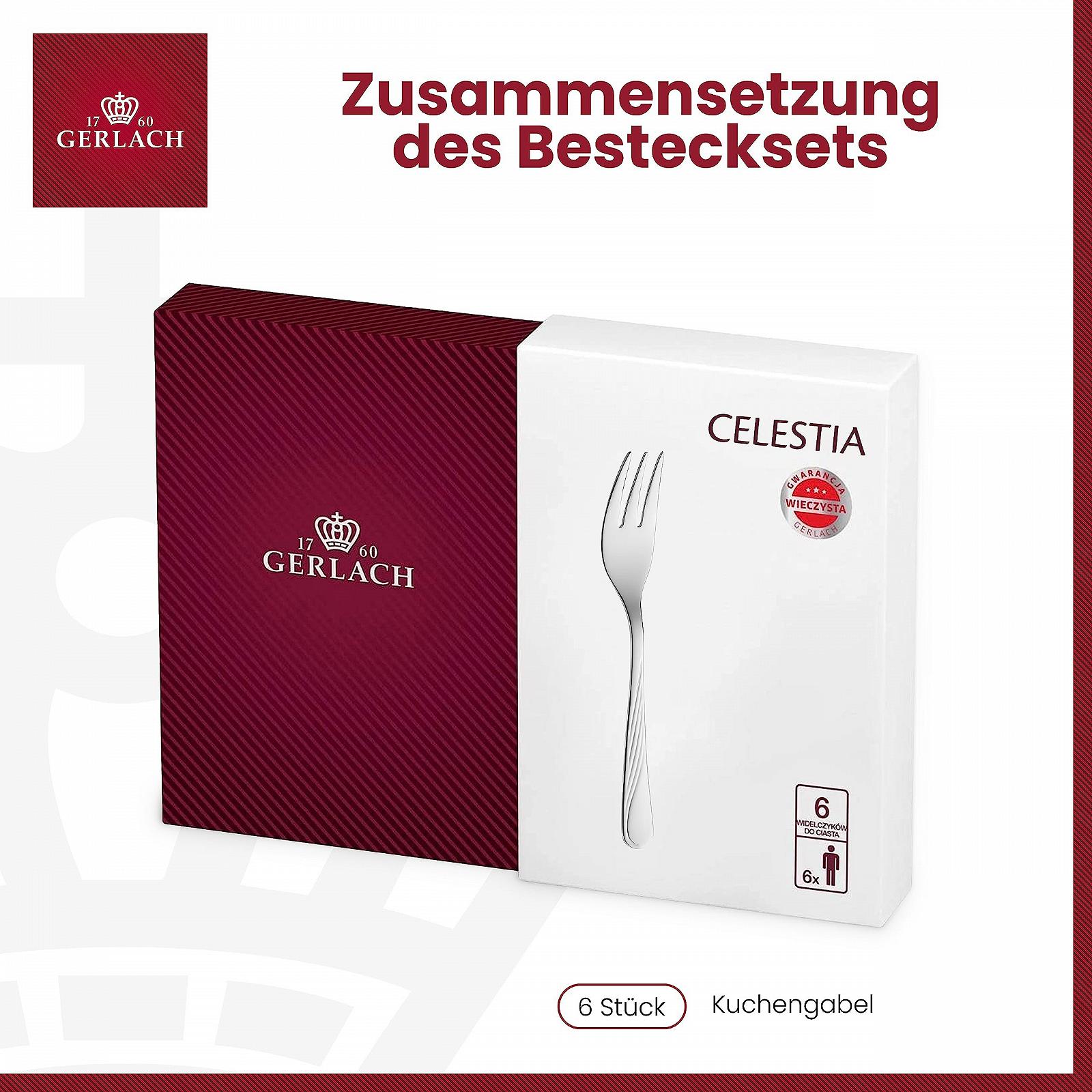 Вилка для торта Gerlach 1760 Celestia, набор на 6 персон, нержавеющая сталь 18/10, серебристая, фото №4 Вилка для торта Gerlach 1760 Celestia, набор на 6 персон, нержавеющая сталь 18/10, серебристая, фото №4