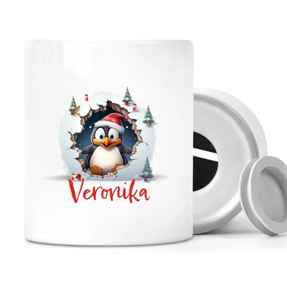 Скарбничка Керамічна Різдвяний пінгвін №2 Персоналізована, фото №1