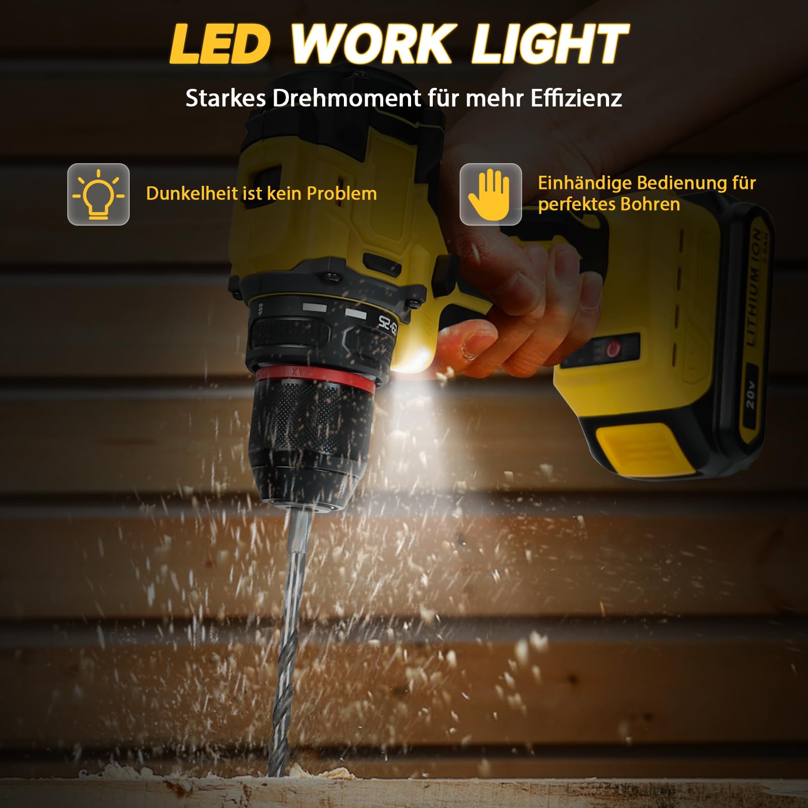 Безшнурова дриль Шурупокрут Dewalt 20V 25 + 1 Налаштування крутного моменту Макс. крутний момент 60N-м Світлодіодний робочий світильник, фото №6 Безшнурова дриль Шурупокрут Dewalt 20V 25 + 1 Налаштування крутного моменту Макс. крутний момент 60N-м Світлодіодний робочий світильник, фото №6