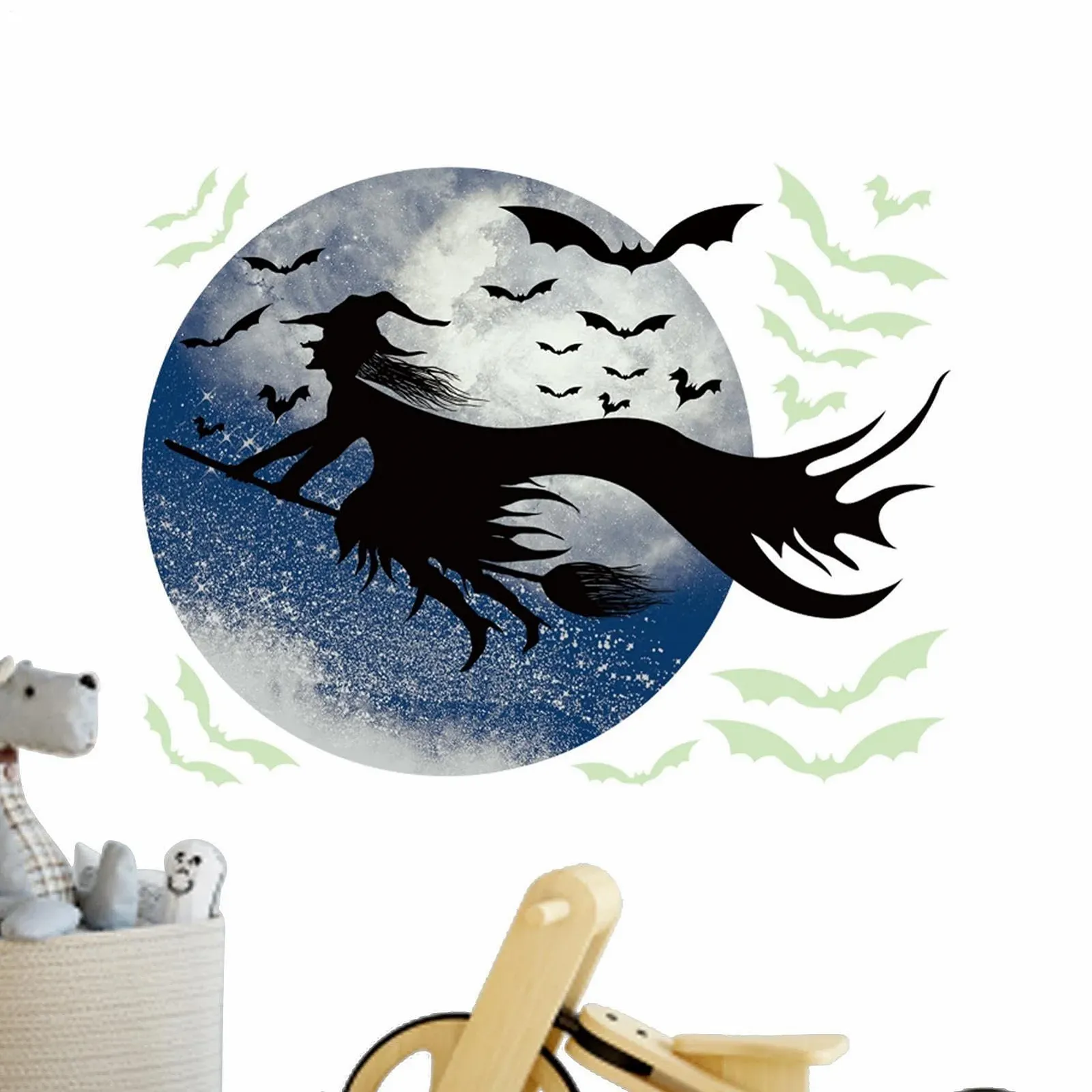 Наклейка на окно Halloween Ведьма Силуэт луны и летучих мышей 30 x 24 см, фото №6
