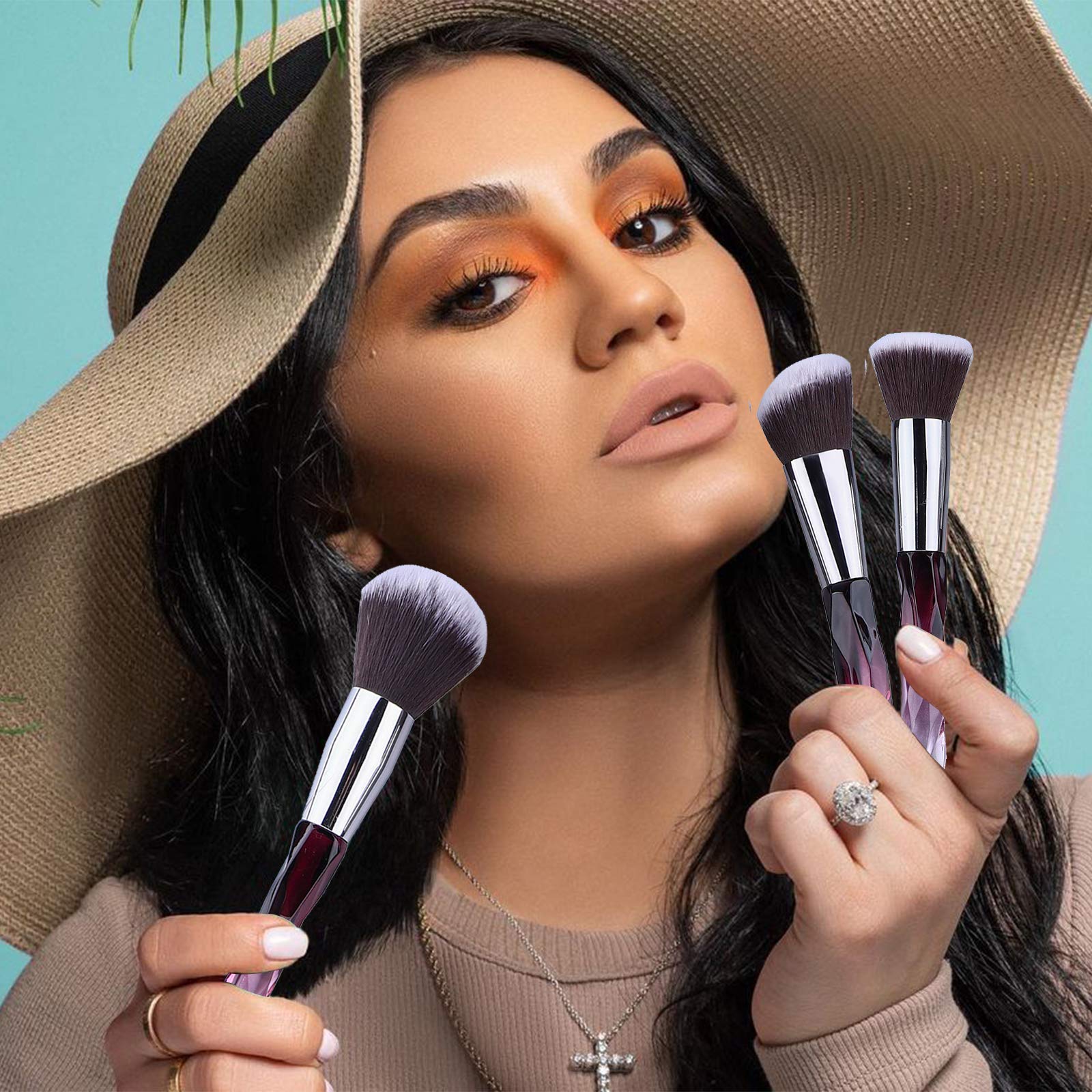 Набор XMOSNZ Premium 15 штук синтетические щетинки кристаллические ручки с 4 спонжами для макияжа (подарочная коробка, фиолетовый), фото №4