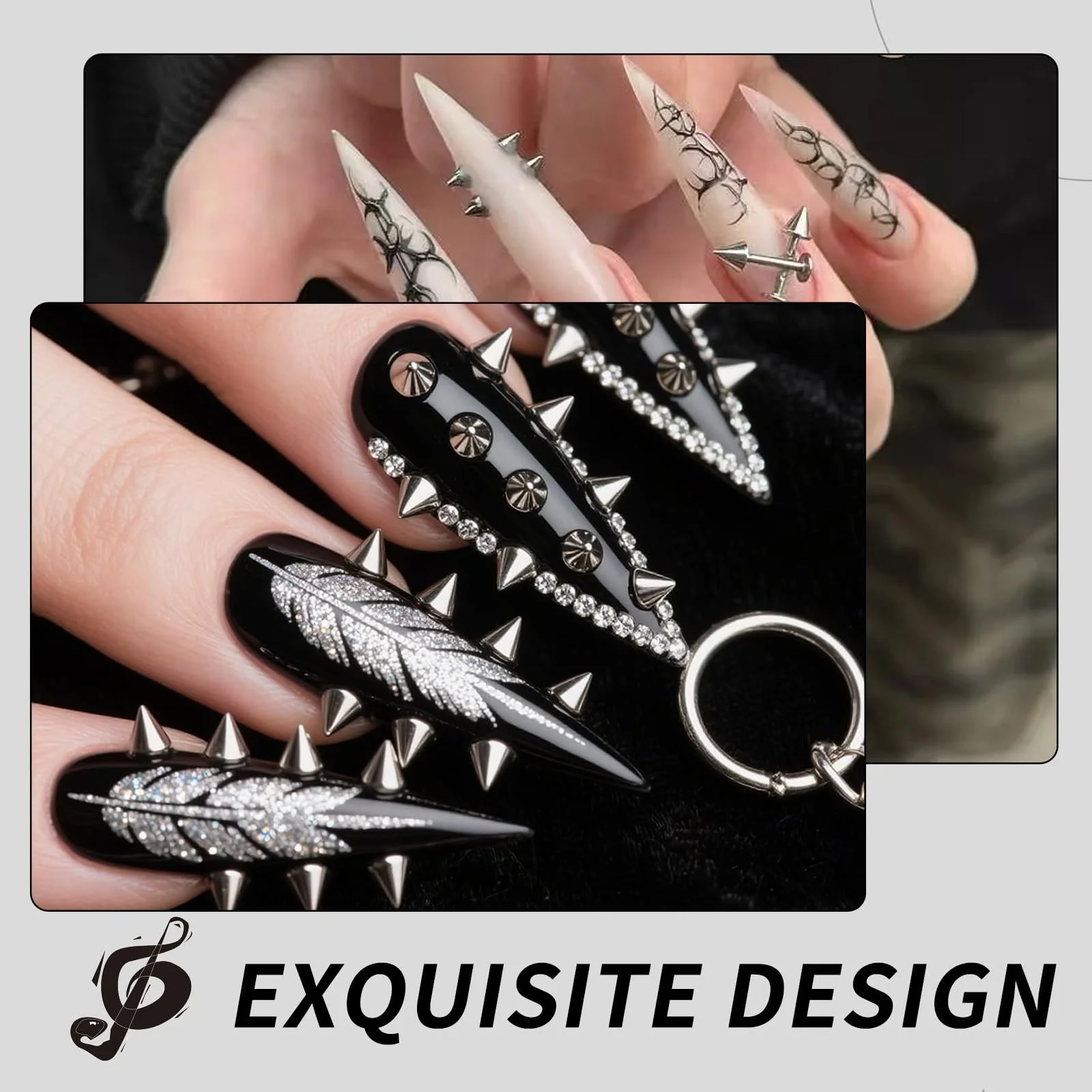 Металеві блискучі камені для нігтів Чорний та срібний, фото №6