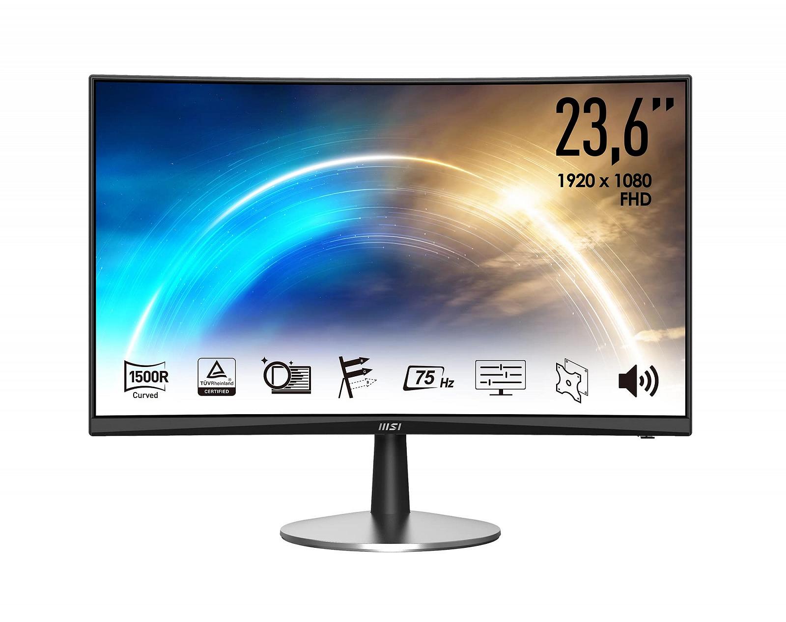 Монитор MSI Office PRO MP242CDE 60 см 23,6 дюйма Curved LED Full HD 75 Гц 1500R VA безрамочный дизайн HDMI черный, фото №1