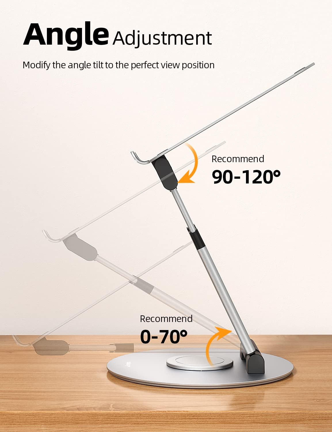 Подставка для ноутбука Nulaxy Extendable с вращающимся основанием на 360
Регулируемая высота до 53 см, серебристая, фото №4