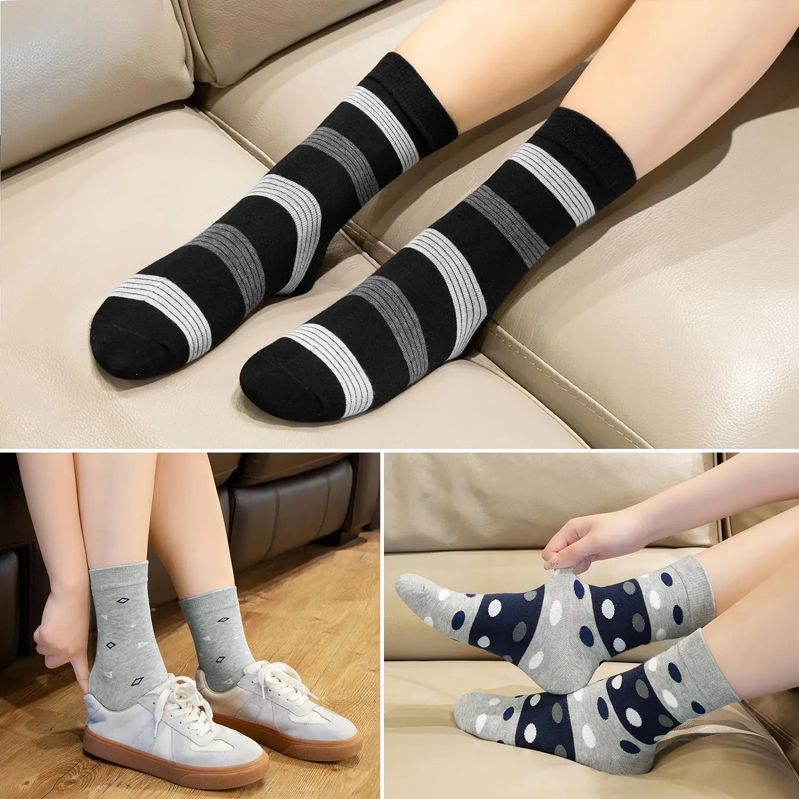 Шкарпетки Жіночі Бавовняні Смужки, Крапки та Серця Різнокольорові, фото №5