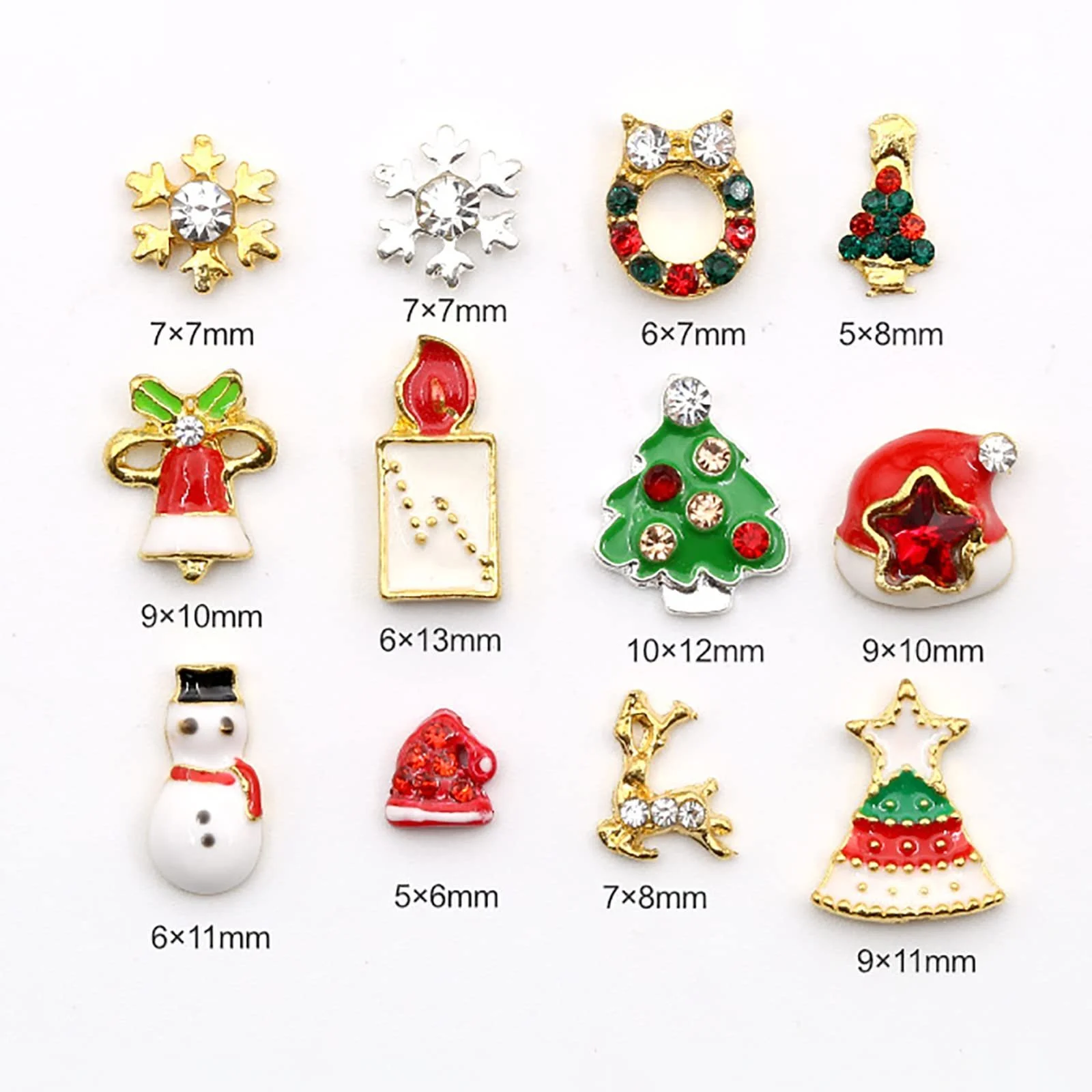 Стразы для ногтей Рождественские снежинки Санта Клаус Multi-Shape 1Box 12 Cells Рождественский сплав Turntable-1, фото №7