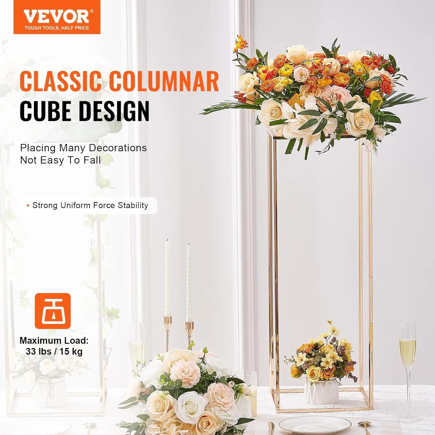 Набір весільних квіткових стендів VEVOR LJLHLHJ8002 / 28х28х80 см / Золотий, фото №6