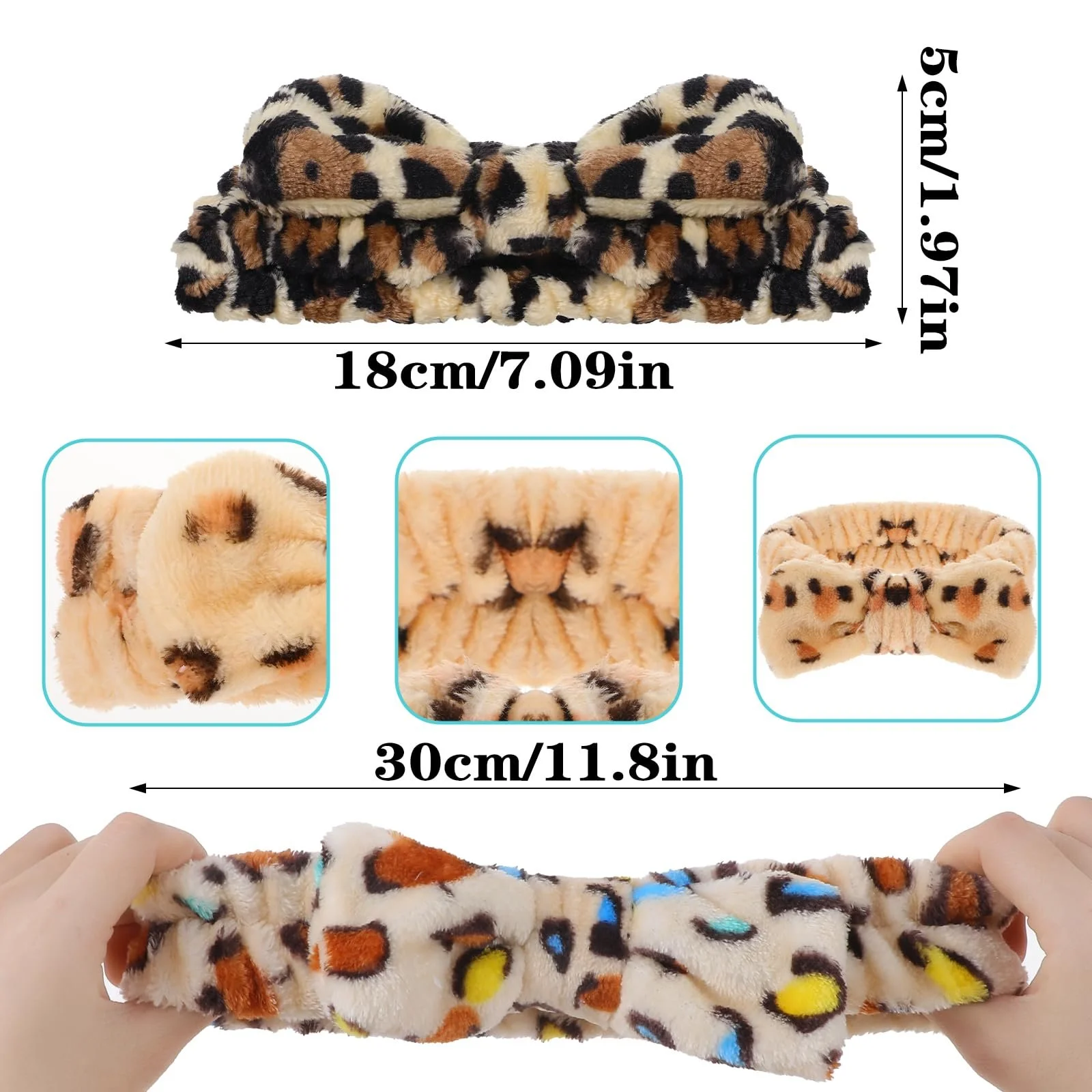 Пов'язка на голову для спа Leopard для вмивання обличчя, макіяжу, фото №2