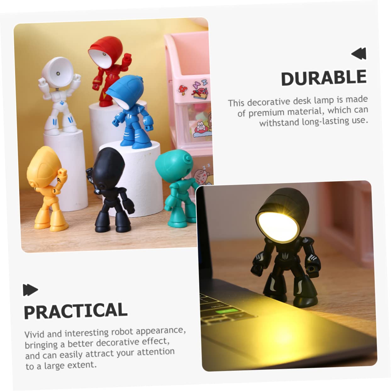 Світильник DOITOOL Robot LED Нічник Мініатюрний Декор Набір з 4, фото №3