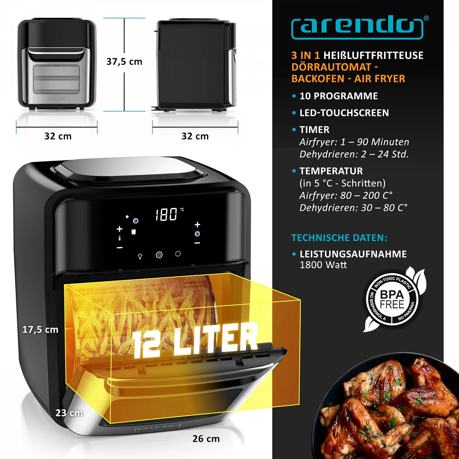 Мультипіч-піч XXL Arendo Fry Time 3 12 л 1800 Вт LED 10 програм BPA free, фото №2 Мультипіч-піч XXL Arendo Fry Time 3 12 л 1800 Вт LED 10 програм BPA free, фото №2