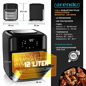 Мультипіч-піч XXL Arendo Fry Time 3 12 л 1800 Вт LED 10 програм BPA free synthetic.ua - Фото 1