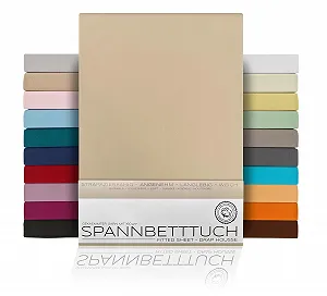 Простынь на резинке BEAUTEX Хлопок Трикотаж премиум 160 г/м
2; Стандарт 160 x 200 x 30 см Бежевый - Фото 1