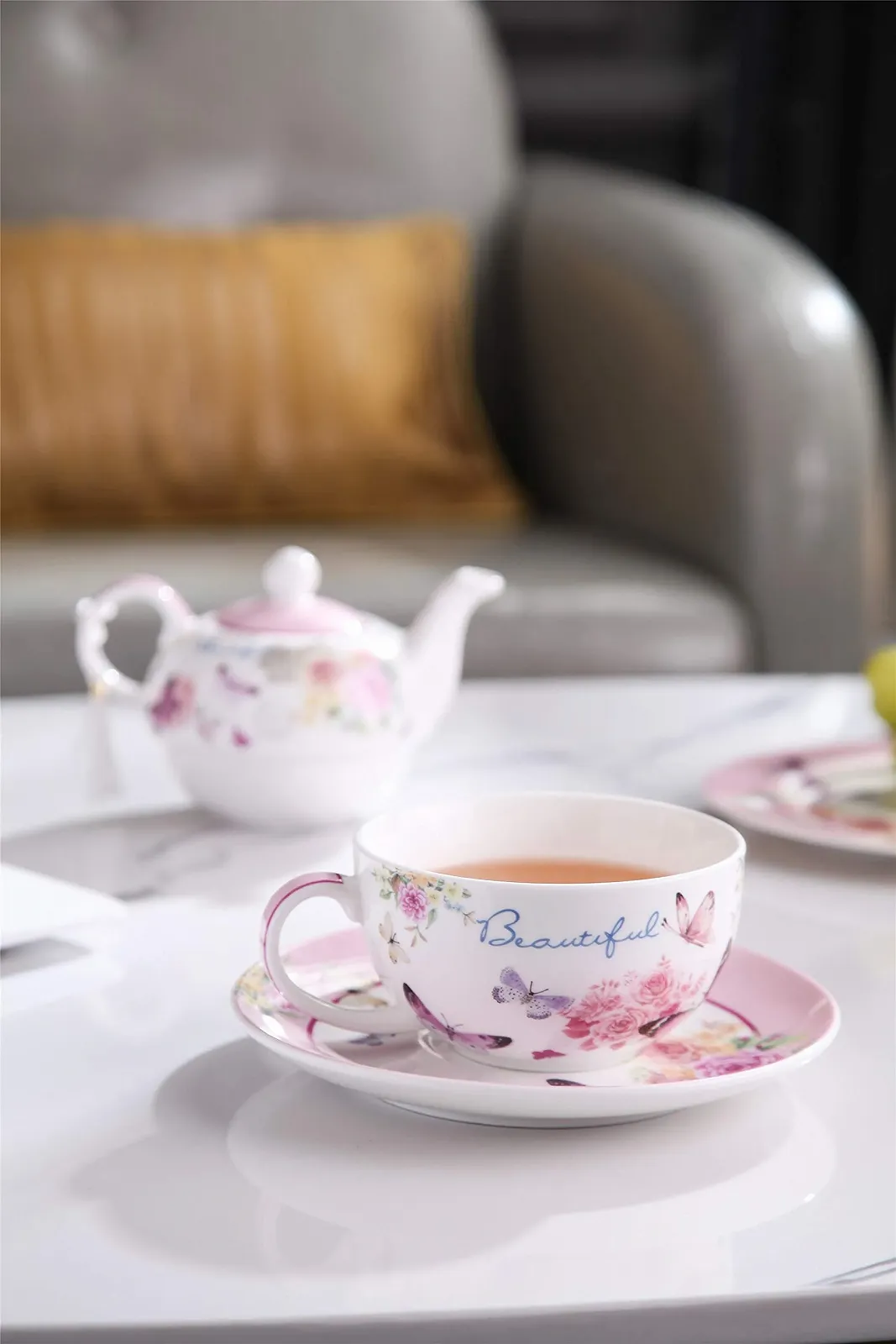 Чайник-заварник London Boutique Vintage Rose Lavender, чашка та блюдце, фото №6