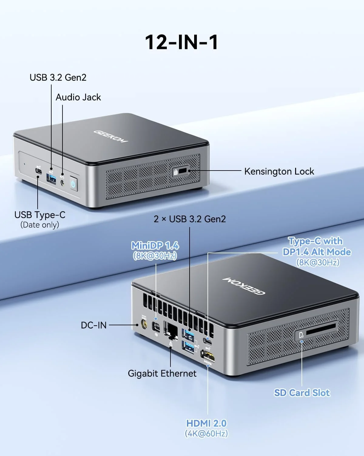 Міні ПК GEEKOM Air12 Intel N150 / RAM 16GB / SSD 512GB / Intel UHD Graphics / HDMI / Wi-Fi 6 / Bluetooth 5.2 / Windows 11 / Сірий, фото №6 Міні ПК GEEKOM Air12 Intel N150 / RAM 16GB / SSD 512GB / Intel UHD Graphics / HDMI / Wi-Fi 6 / Bluetooth 5.2 / Windows 11 / Сірий, фото №6