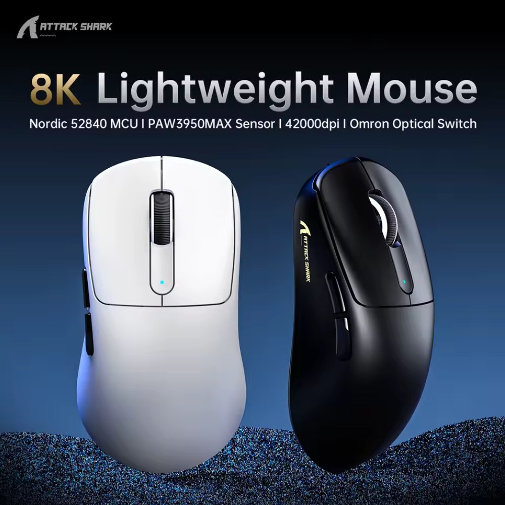 Ігрова мишка Attack Shark V5 Black PAW3950MAX 42K DPI 8000Гц 750IPS 50G, фото №4