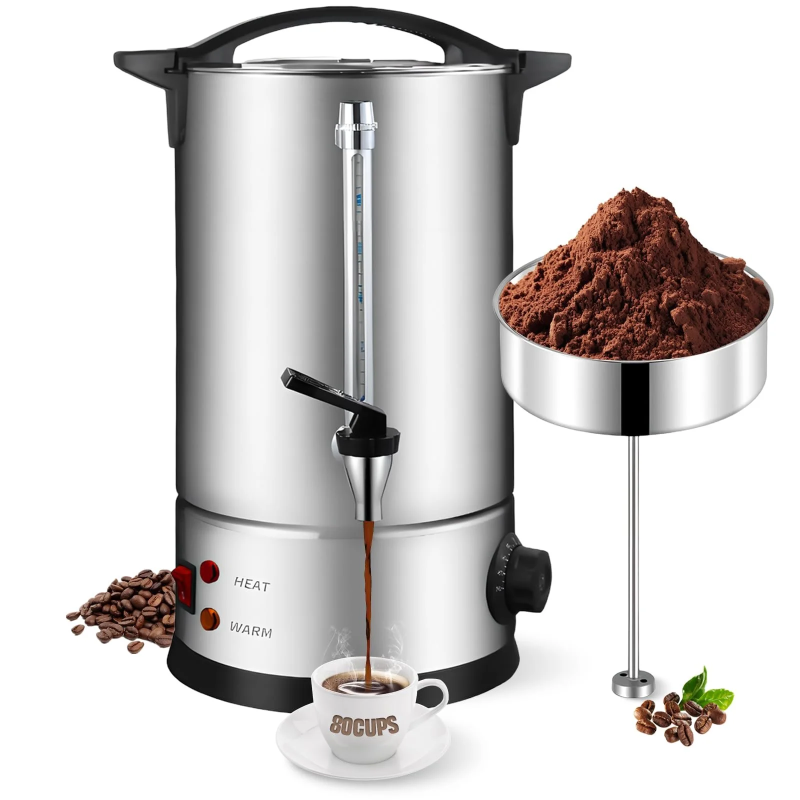 Кофемашина Bostar с круглым фильтром 12 л, 75 чашек, функция заваривания и подогрева, интеллектуальный контроль температуры, индикатор уровня, Нержавеющая сталь, фото №1