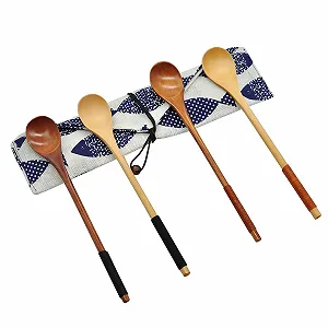 Ложка для змішування Дерев'яна, Натуральна дерев'яна ложка для чаю та кави з довгою ручкою 4 шт - Фото 1