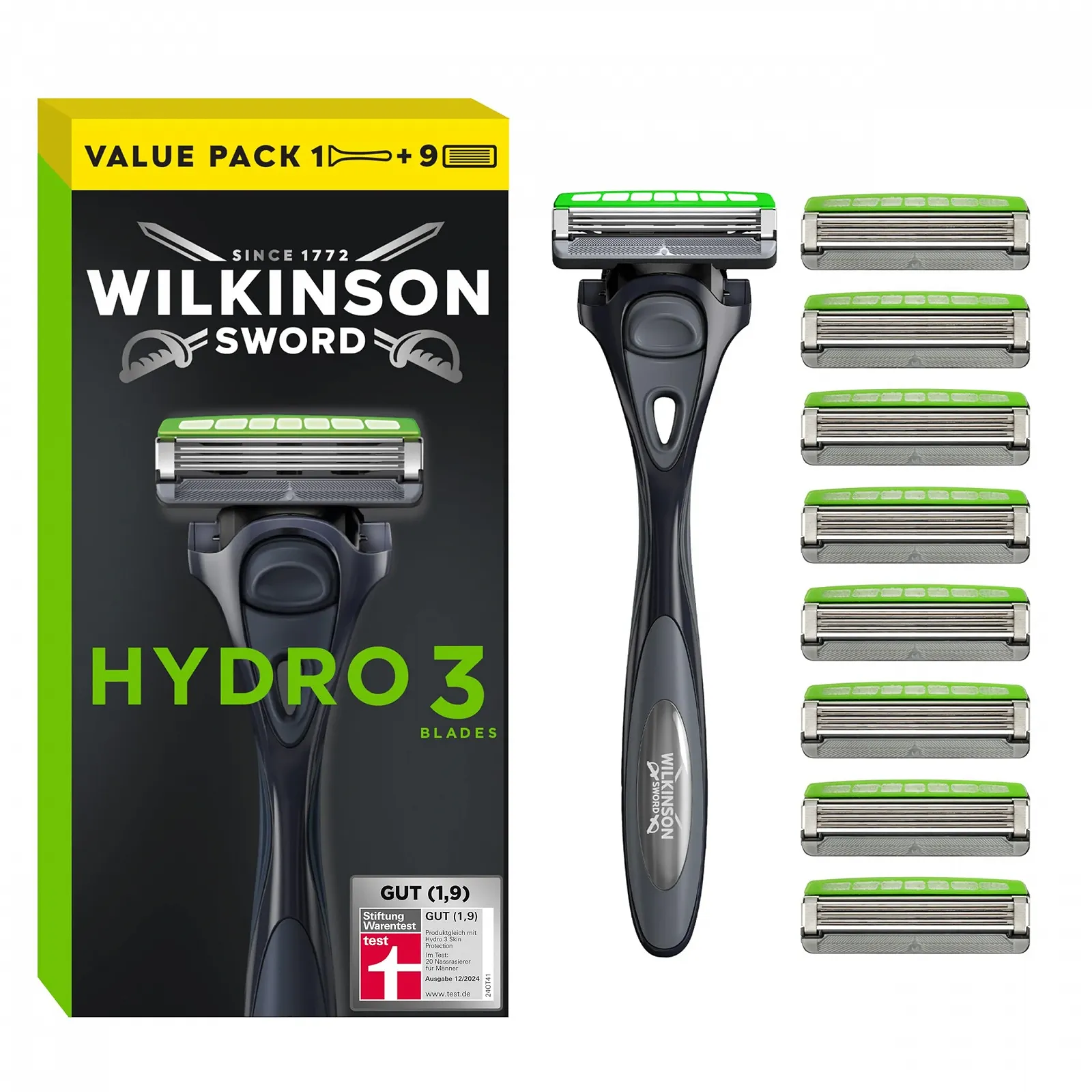 Бритва Wilkinson Sword Hydro 3 для мужчин, станок + 9 сменных кассет, фото №2