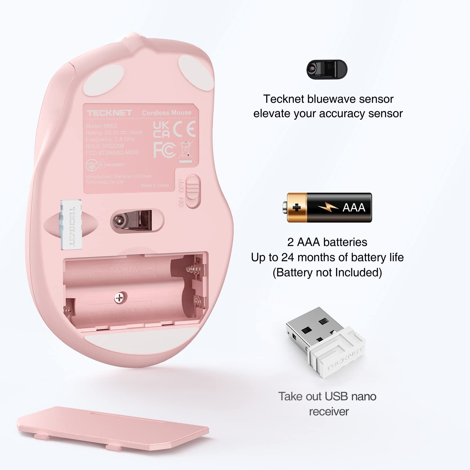 Мышь беспроводная TECKNET Pro 2.4G 4000 DPI 6 кнопок с нано-приемником, фото №7