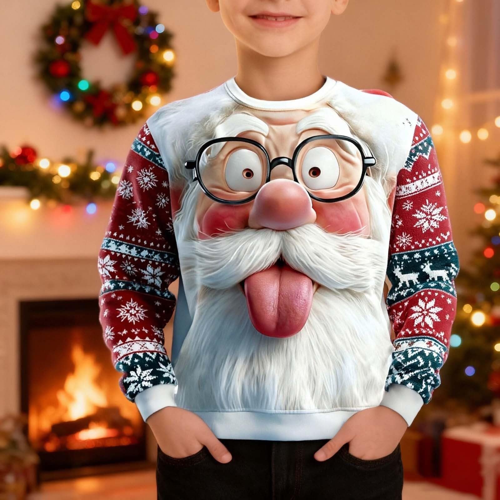 Детский свитшот с длинными рукавами и круглым вырезом, праздничный пуловер из мягкой смеси материалов, теплая зимняя одежда для мальчиков и девочек, фото №3