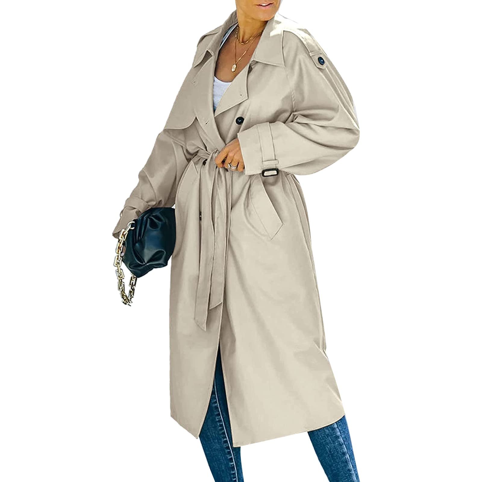 Жіночий Тренч Пальто З відкладним коміром Двобортна, фото №2