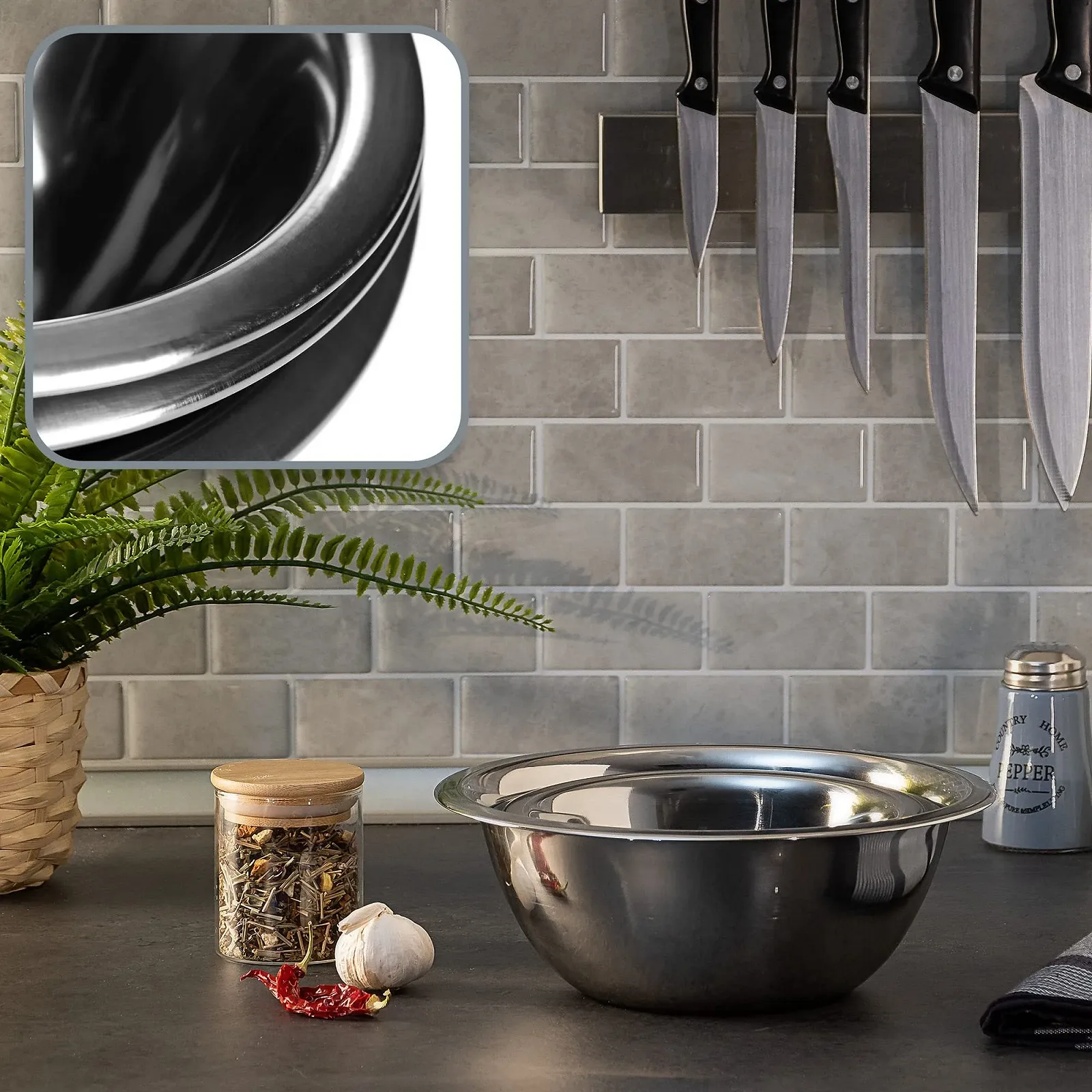 Набор мисок com-four® Stainless Steel Bowl Set 3 шт. Нержавеющая сталь Серебристый 18/20/24 см, фото №4
