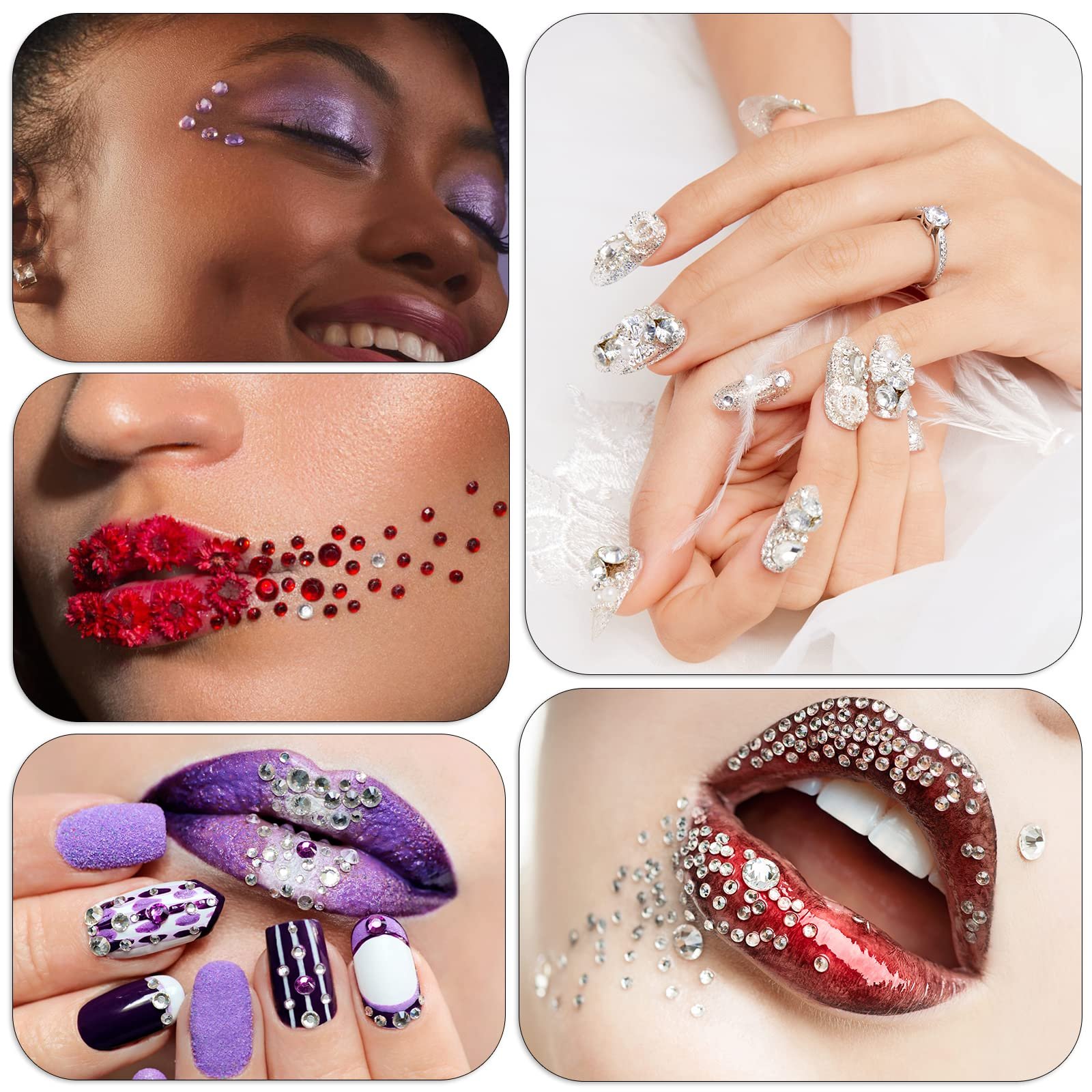 Самоклеящиеся блестящие камни AiQInu, 16 цветов, 3600 штук, разные размеры 2/3/4/5/6 мм, блестящие камни для DIY поделок, открыток, лица, украшения ногтей, фото №5