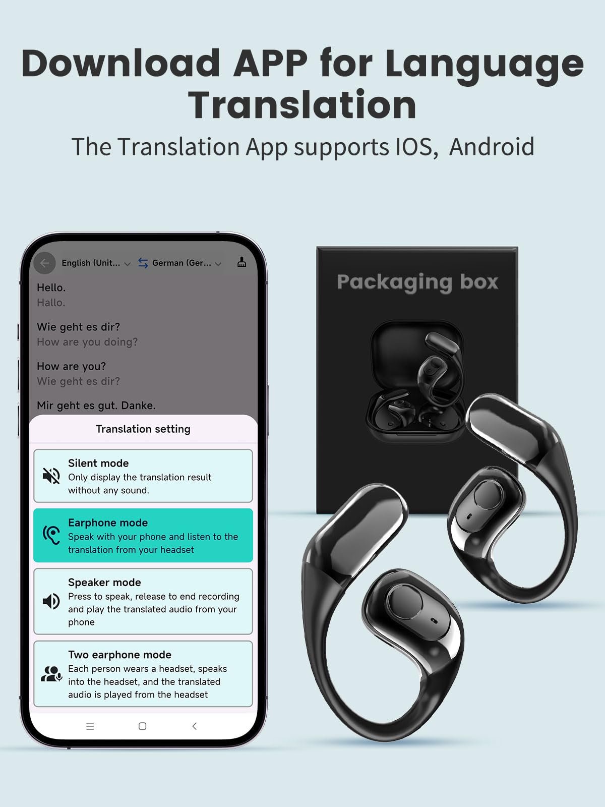 Навушники-перекладачі AI, 144 мови в реальному часі Чорний, фото №7