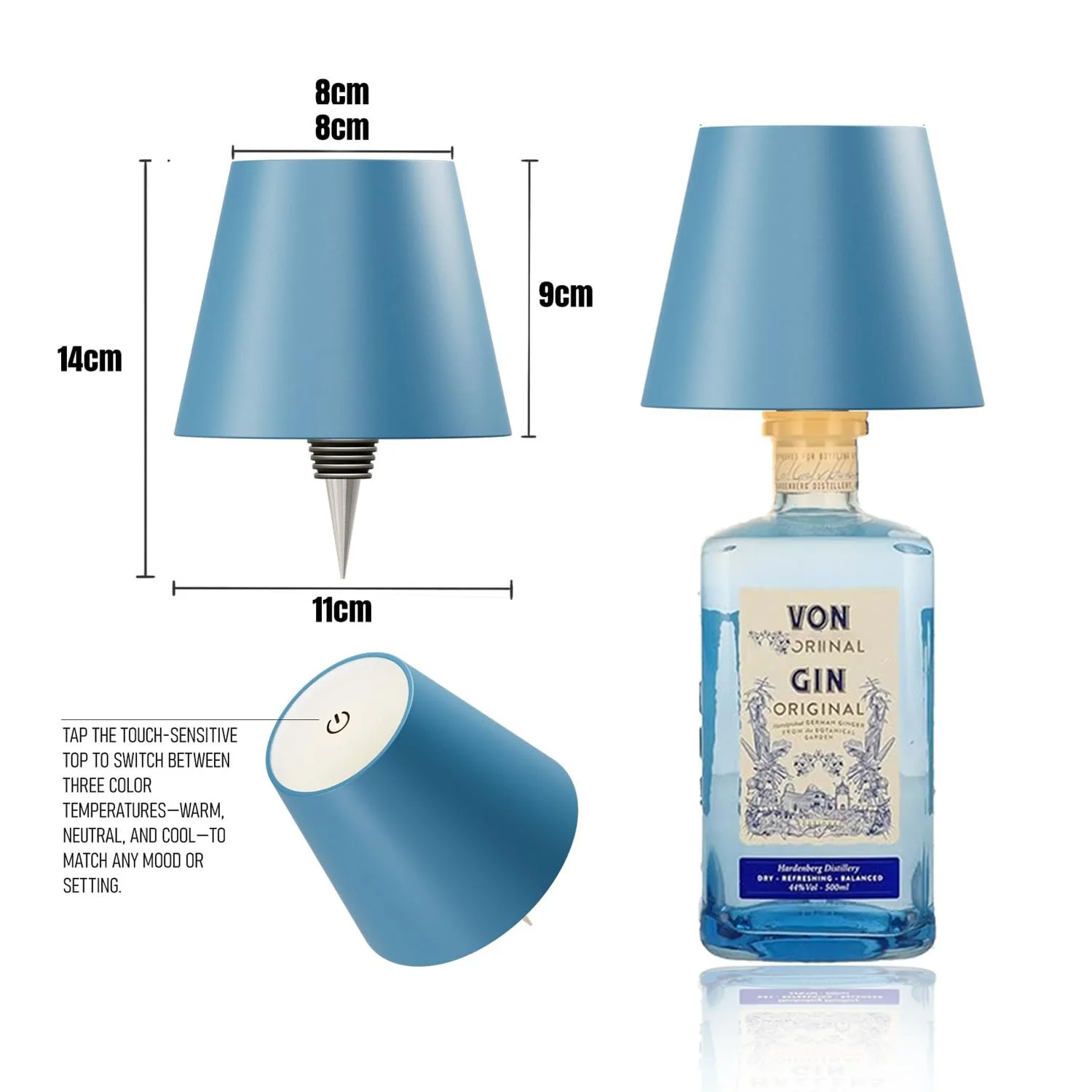 Настільна лампа для пляшок MULIN акумуляторна сенсорна 3 режими колірної температури, фото №6