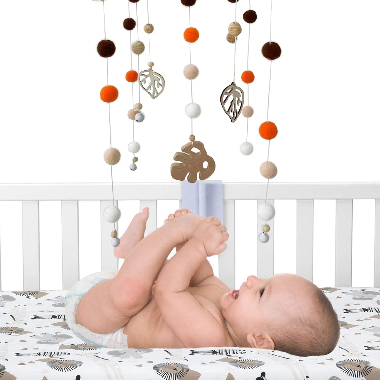 Мобиль Baby Wind Chimes для кроватки с деревянными и фетровыми шариками Leaves, фото №2