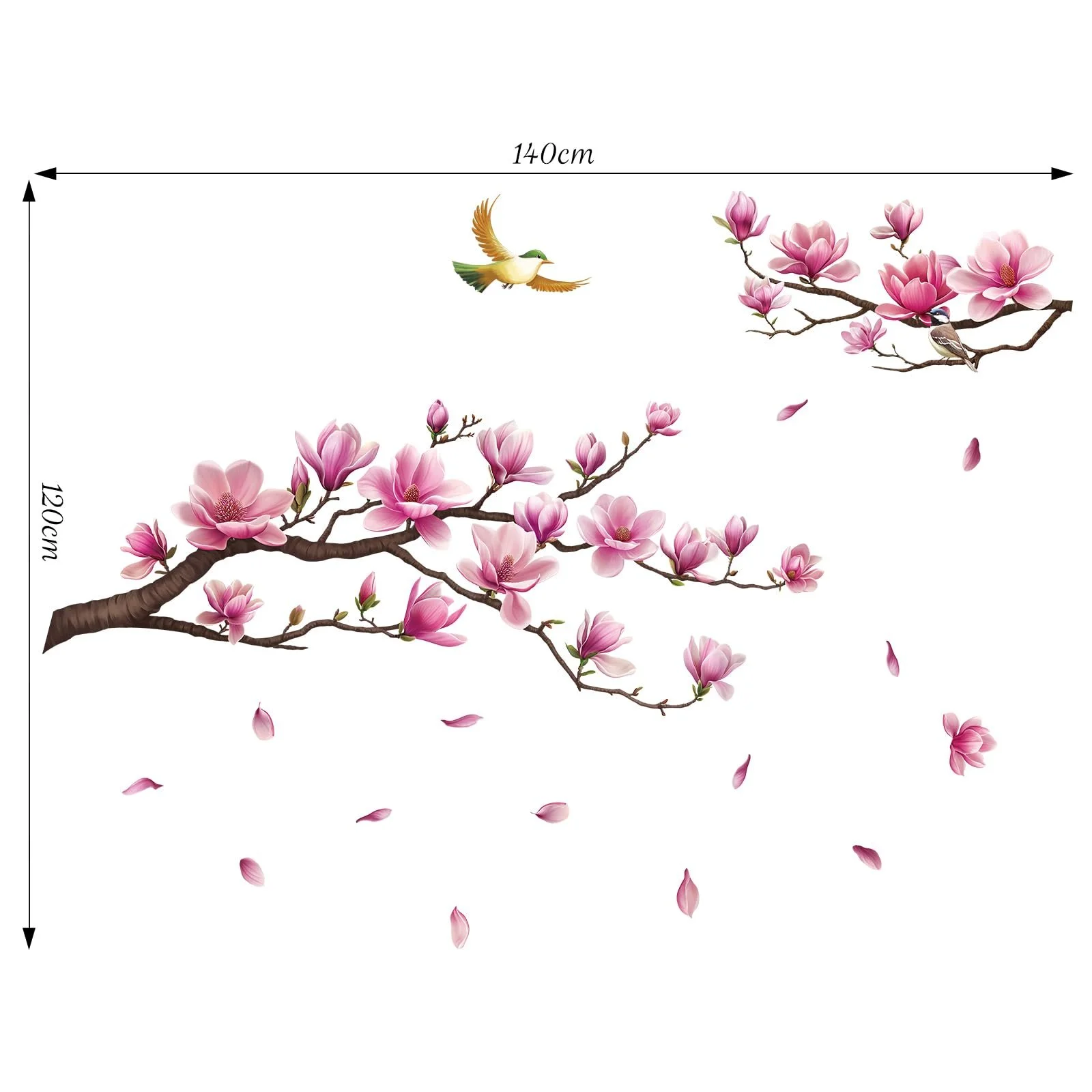 Наклейка на стіну SHUCHING Рожеві квіти магнолії самоклейна 140 x 120 см вінілова, фото №4 Наклейка на стіну SHUCHING Рожеві квіти магнолії самоклейна 140 x 120 см вінілова, фото №4