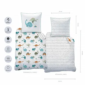 Постельное белье Dino 135 x 200 см 80 x 80 см, Динозавр, Радуга, 100% Хлопок, Молния synthetic.ua - Фото 1