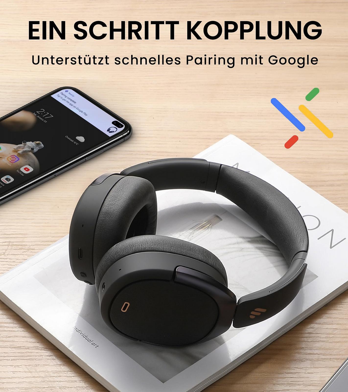 Навушники Edifier WH950NB Hybrid Active Noise Cancelling -LDAC Codek з Hi-Res Audio та налаштованим еквалайзером через додаток Після 55 годин відтворення з складними бездротовими накладними Bluetooth V5.3 навушниками - Чорний, фото №5