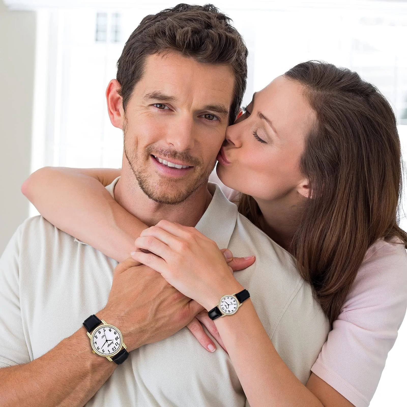 Парные часы Кварцевые Аналоговые часы для друзей JewelryWe Классические Простые Черный/Коричневый, фото №5 Парные часы Кварцевые Аналоговые часы для друзей JewelryWe Классические Простые Черный/Коричневый, фото №5