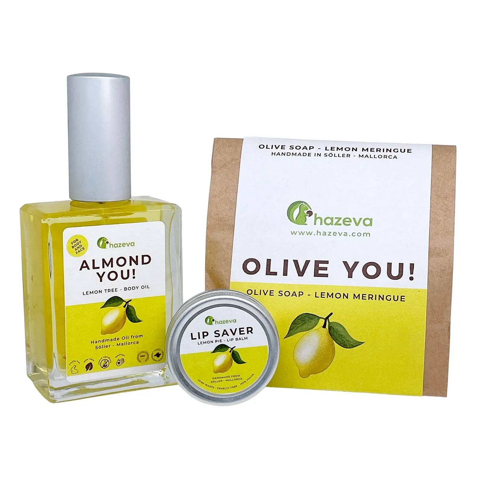 Набір для обличчя та тіла Мило Оливкове Лимон, Мигдальна олія Лимон, Бальзам для губ Лимон, 3 шт, фото №1 Набір для обличчя та тіла Мило Оливкове Лимон, Мигдальна олія Лимон, Бальзам для губ Лимон, 3 шт, фото №1