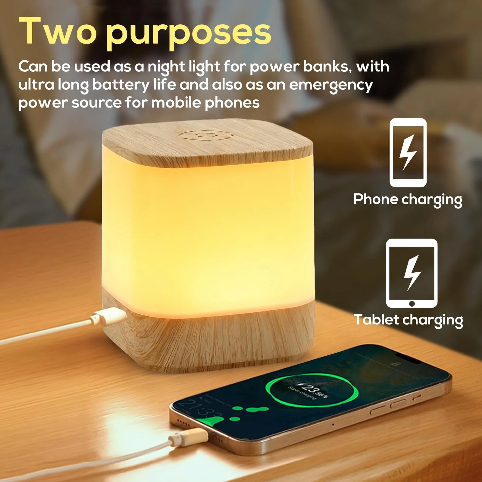 Набір із 2 настільних ламп LED Сенсорні 3600 мАг USB Акумуляторні 3 колірні температури Таймер Функція пам'яті Під дерево, фото №3