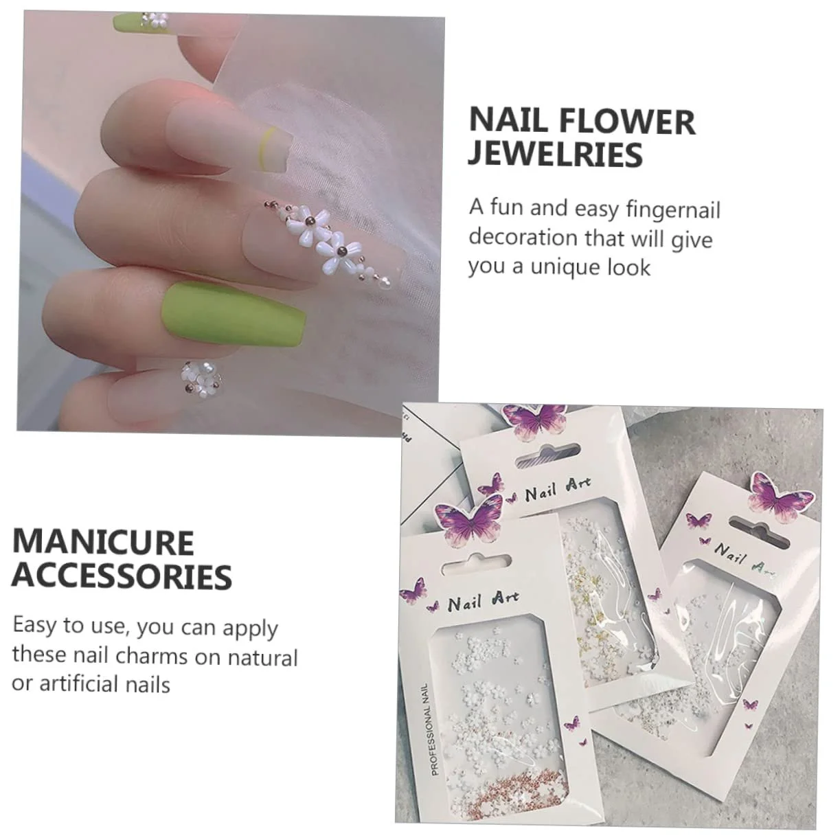 Прикраса для нігтів Квіти Білий (3 пакети), фото №9 Прикраса для нігтів Квіти Білий (3 пакети), фото №9