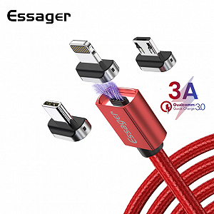 Магнитный кабель красный ESSAGER micro USB Type-C iPhone 1метр - Фото 1