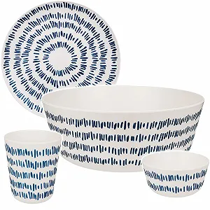 Набір посуду Пластик Mandala Retro & Nostalgic Design Синій / Білий - Фото 1