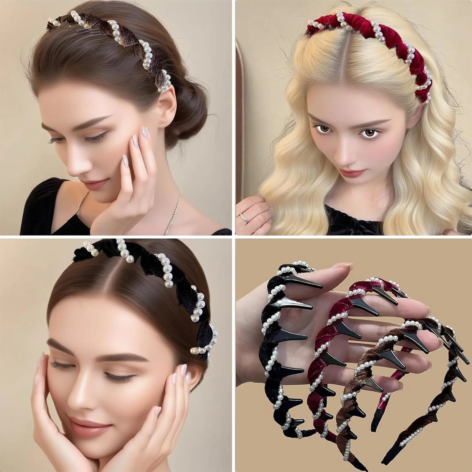 Набір вінтажних обручів для волосся з штучними перлинами, 3 шт., фото №7 Набір вінтажних обручів для волосся з штучними перлинами, 3 шт., фото №7