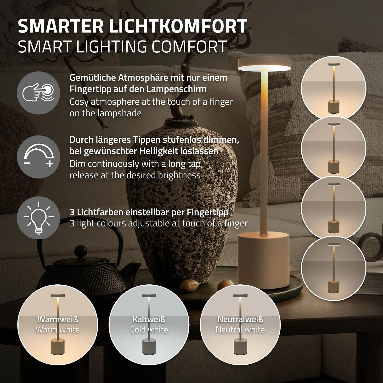 Настільна лампа ML-Design LED Бездротова Сенсорна 3 кольори світла Димування Металева USB-C Ø8x34,5 см Кремова, фото №5