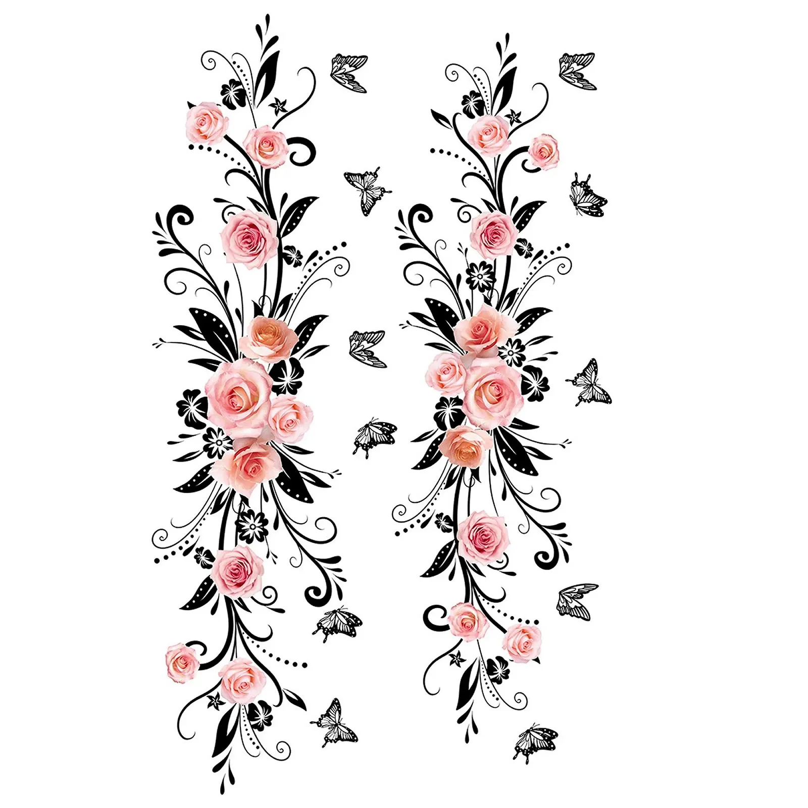 Наклейка на стену Black Flowers Rose Butterfly 60 x 15 см 2 шт., фото №1