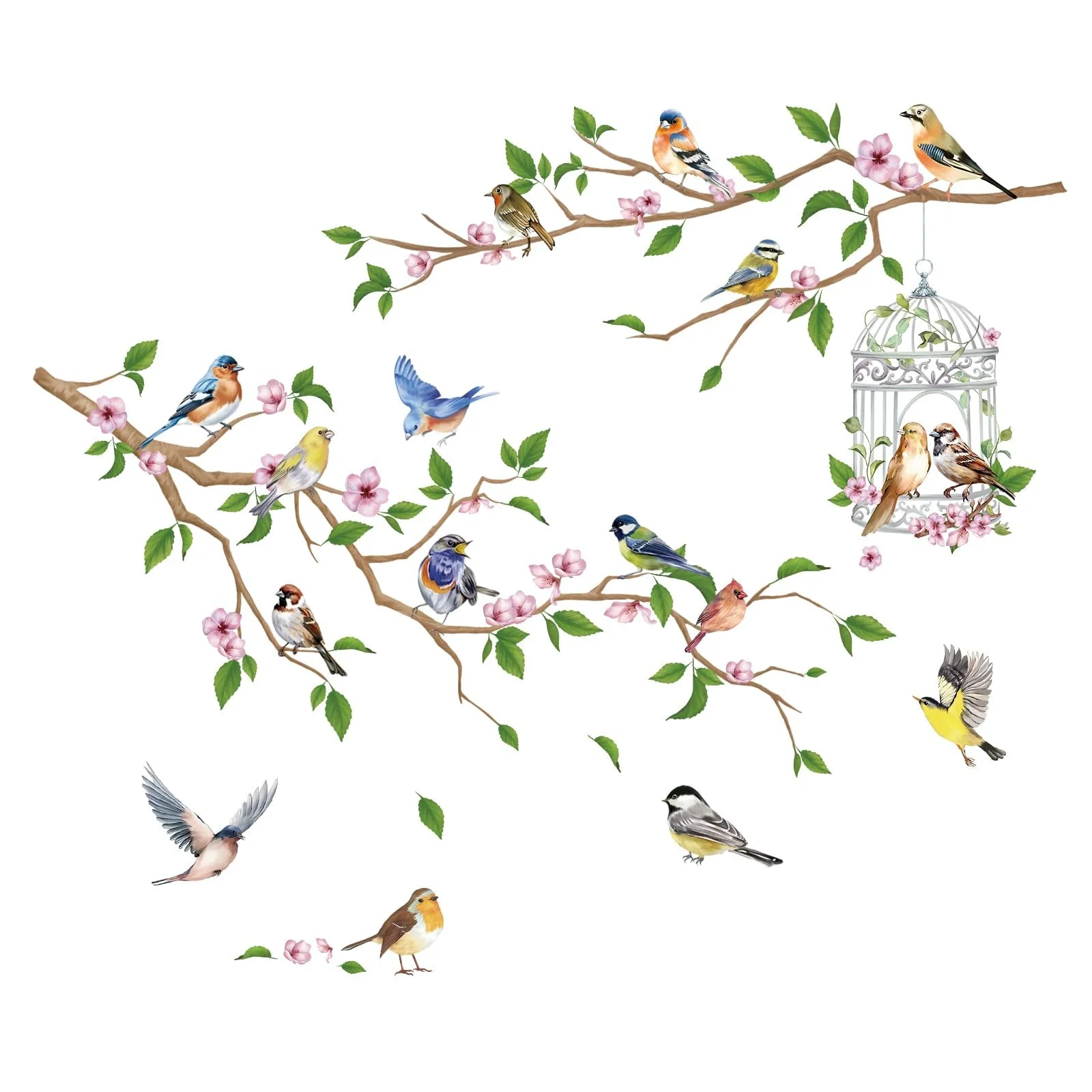 Наклейка на стіну Garden Theme Birds on Branches with Flowers 21 x 30 см 4 аркуші, фото №4