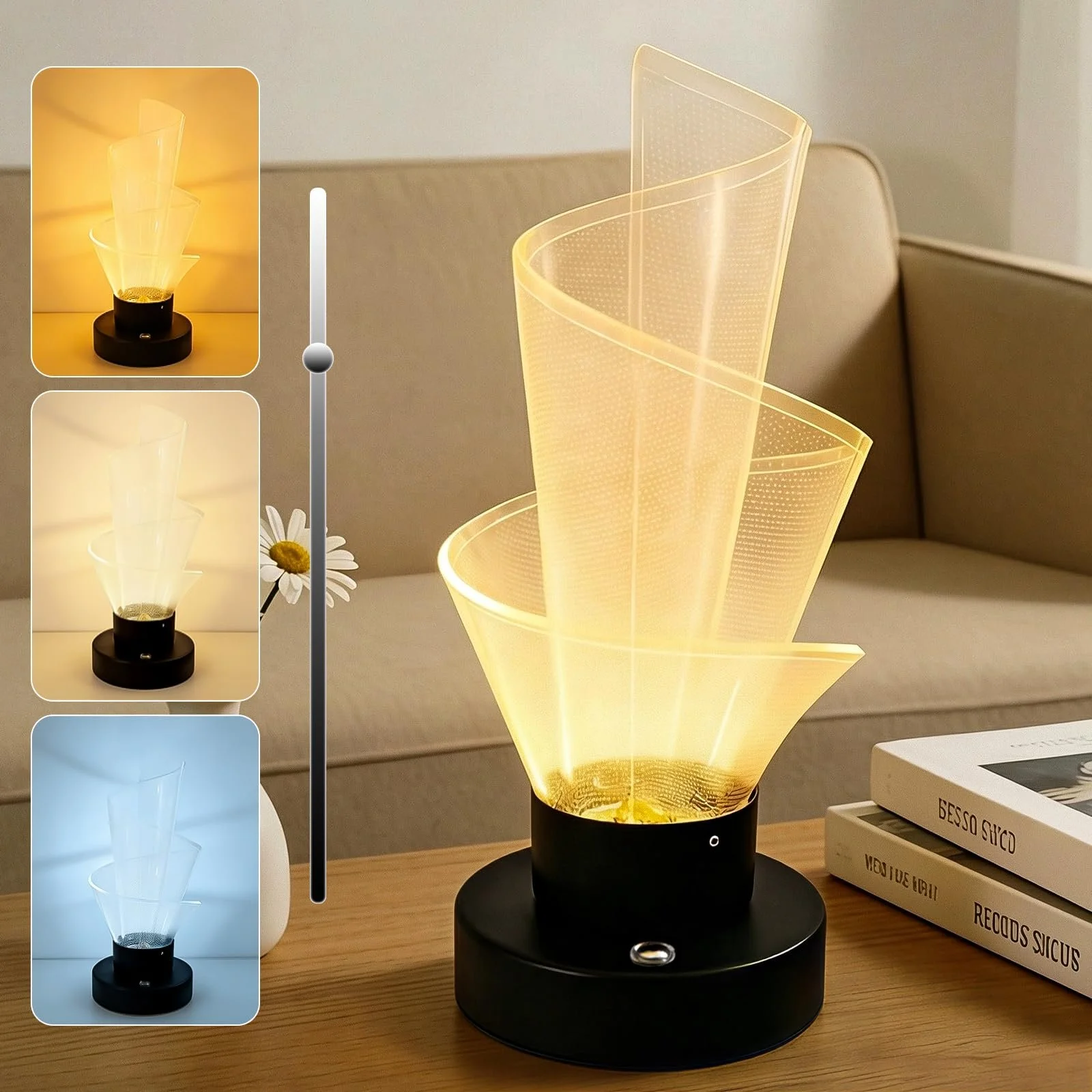 Настільна лампа Acrylic Spiral Dimmable Wireless 3 кольори Чорний, фото №1