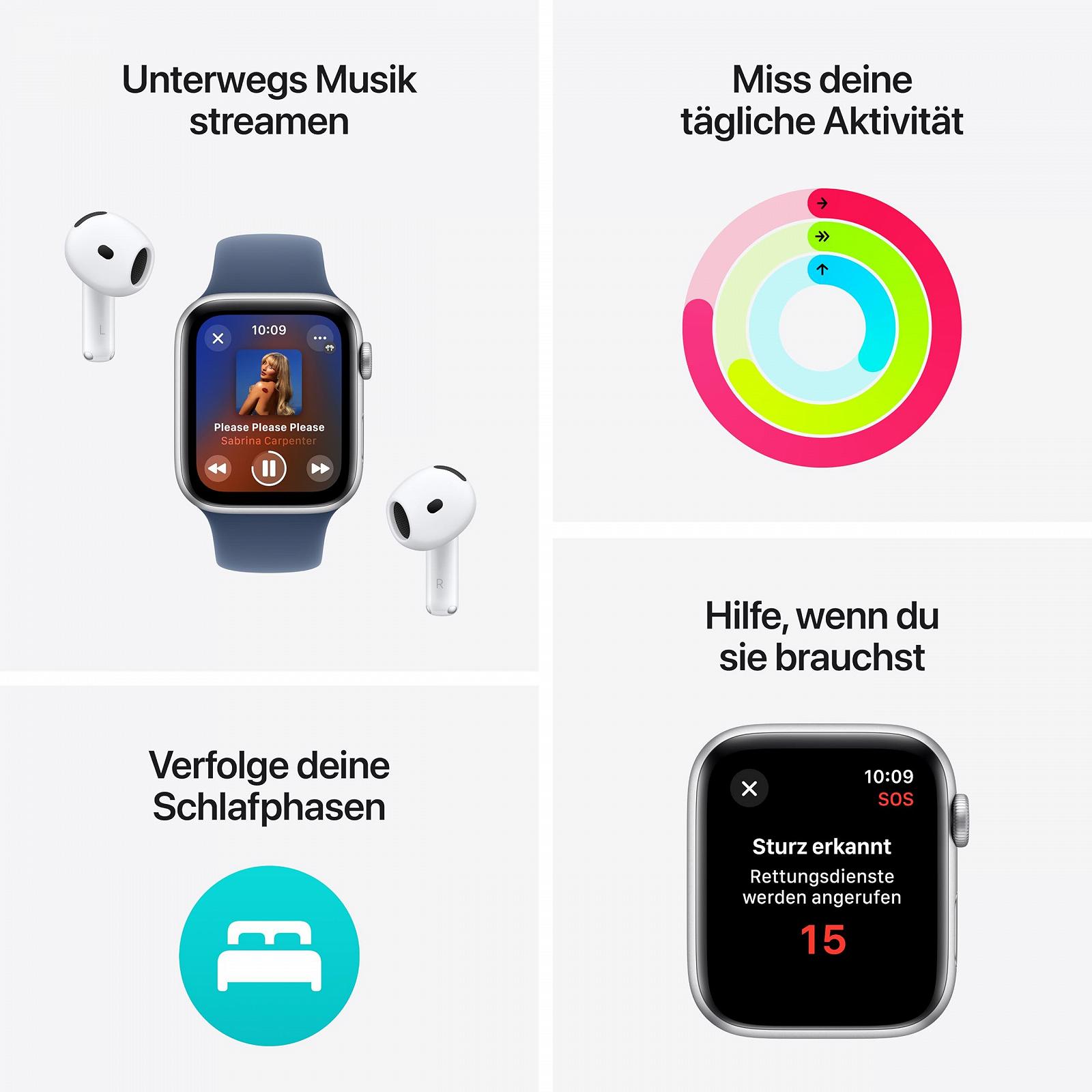 Смарт-годинник Apple Watch SE (2nd Generation) GPS + Cellular 44mm Алюмінієвий корпус сріблястий та Sport Loop синя хмара (One Size), фото №3