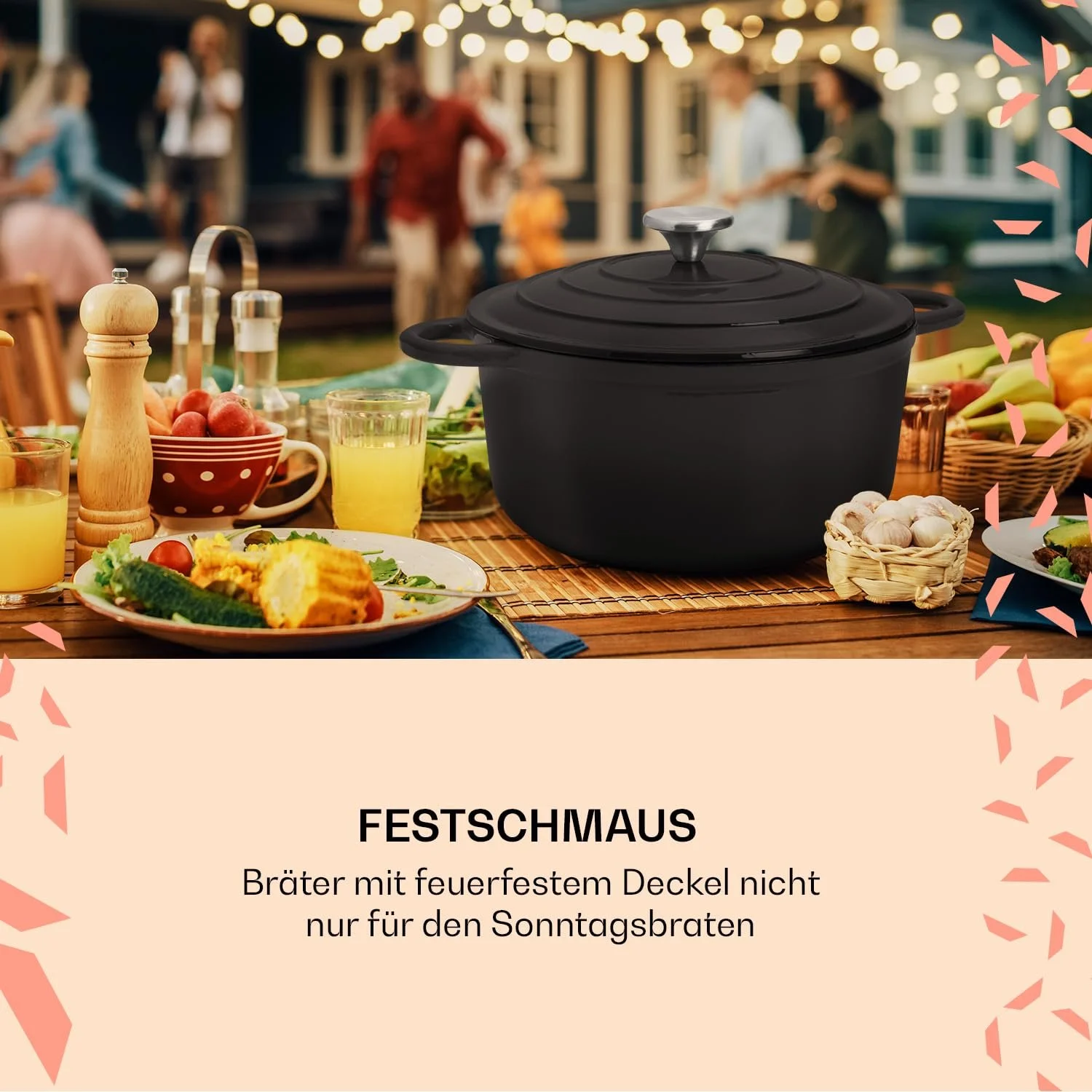 Жаровня емальована чавунна 4 л з кришкою для духовки та індукції, фото №2